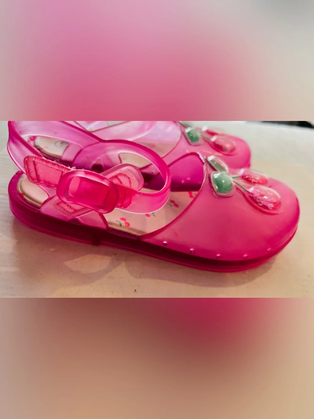 Cat & Jack Girls' Pink Cherry Jelly Sandals size 10 girls